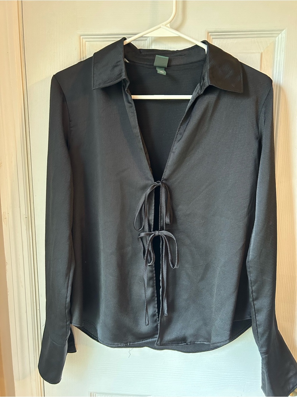 wild fable Black Tie-Front Satin Blouse